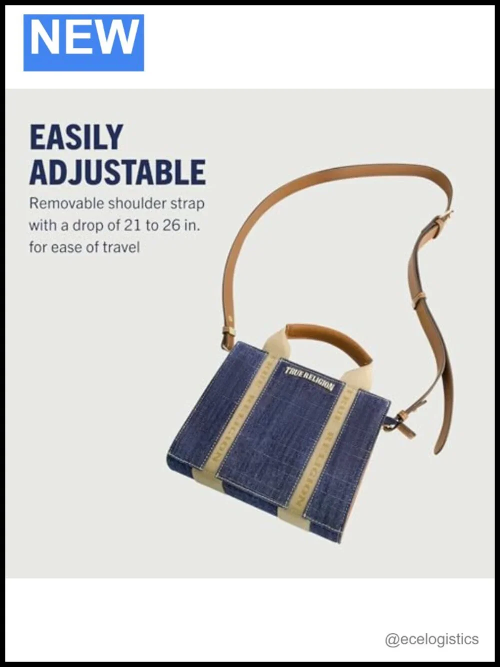 Denim Box Tote with Faux Leather, Removable Strap